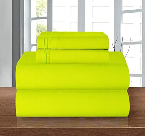 Elegant Comfort Luxury 1500 Premium Hotel Quality Microfiber 4-Piece Sheet Set - Wrinkle Resistant, All Around Elastic Fitted Sheet, Deep Pocket up to 16", Queen, Lime