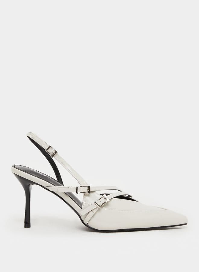 Off White Strappy Buckled High Heel Pumps