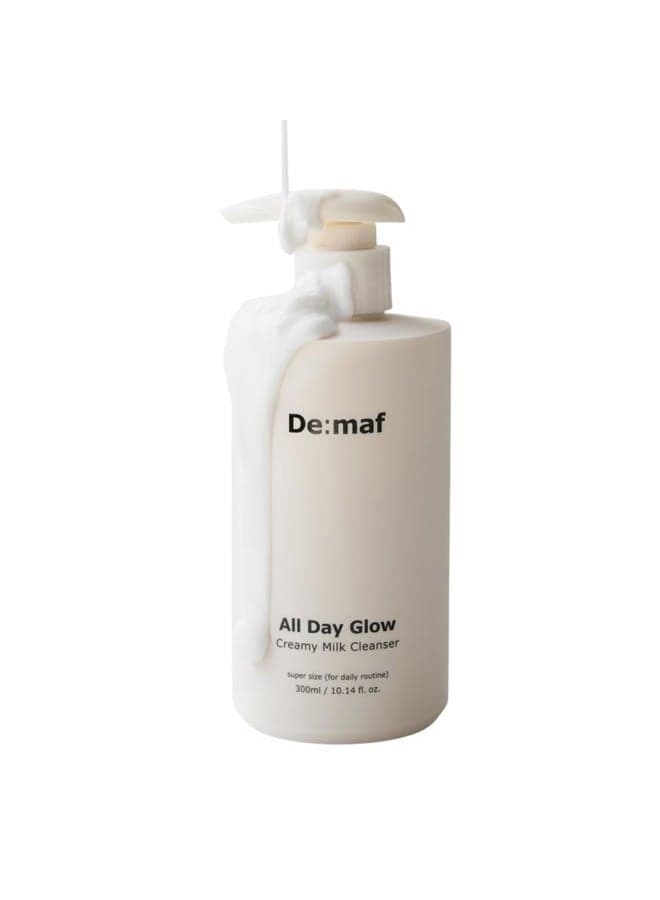 De:maf All Day Glow Creamy Milk Cleanser | Gentle Face Wash for Sensitive Skin, Korean Face Wash & Hydrating Facial Cleanser with Hyaluronic Acid, Ceramides, Panthenol (10.14 fl oz)