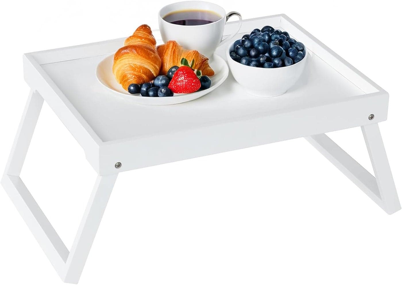 Bamboo Bed Tray Table with Folding Leg Breakfast in Bed Tray for EatingKitchen Serving Food Sofa Snacking or Working Laptop Desk Dinner1 White