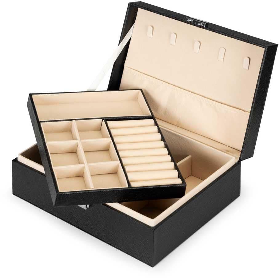 YouBella Jewellery Organisers Gifts PU Leather Zipper Portable Home Jwell organizer Storage Box Case with Dividers Container for Rings, Earrings, Necklace for girls and women (Black)
