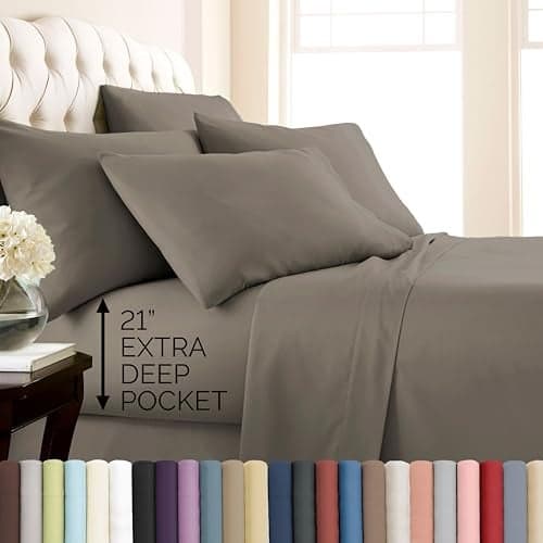 Southshore Fine Living, Inc. 21 Inch Extra Deep Pocket King Sheet Set, 6 Piece King Size Sheets Set, Pet Hair Resistant Bedding, Easy Care, Oversized Flat Sheet, 4 Pillowcases, Dark Taupe Sheets