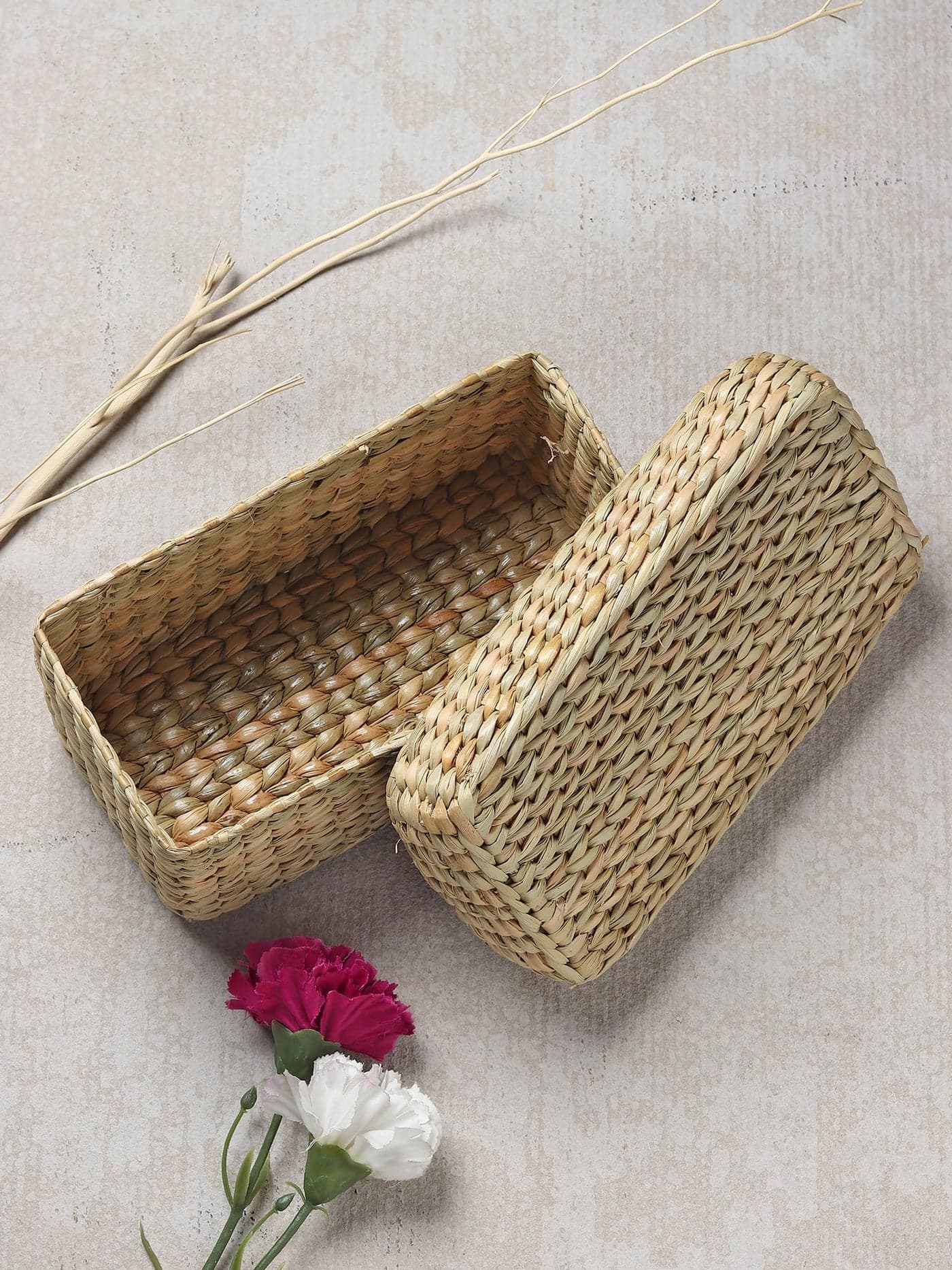 Habere India-All the Cultures Fabricating India Storage Box | Storage Basket With Lid | Jewellery Organisers | Jute Box - Rectangular (26Dx15Wx11H Cm)
