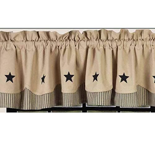 Nutmeg with Black Star 72" x 15.5" Lined Cotton Fairfield Valance by Raghu