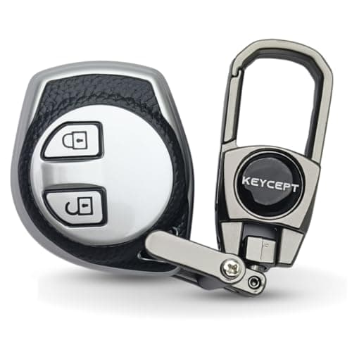 KEYCEPT Leather Key Cover Suitable with Swift|Ertiga|Baleno|WagonR|Brezza|Scross|Celerio|Fronx|XL6|Ciaz|Alto K10|S Presso|Ignis|Grand Vitara|Dzire|Jimny 2B Remote Key. (Keychain 2, Silver)