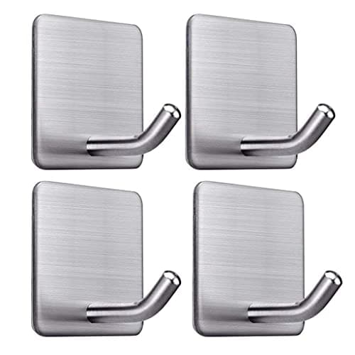 Golden bird Heavy Duty Adhesive Hooks Towel Hook Stick on Hooks Wall Hangers Waterproof Stainless Steel Sticky Hook for Hanging Bathroom Kitchen Home (SUS-304) (Silver, 4)