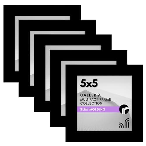 Americanflat 5x5 Picture Frame with Polished Plexiglass - Set of 5 - Galleria Collection - Square Frames for Tabletop and Wall Display - Black