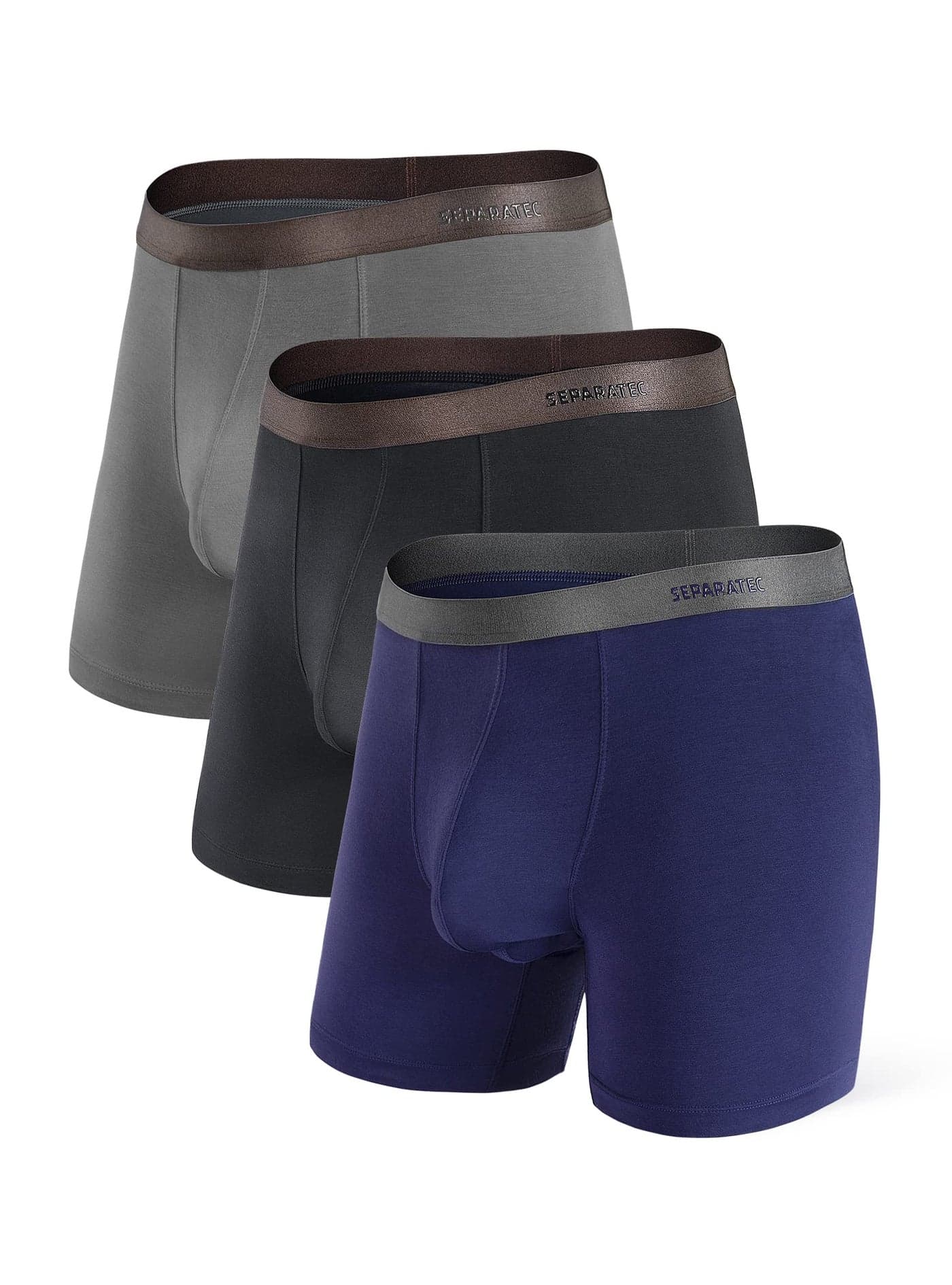 Separatec Mens Boxer Briefs with Ball Pouch Breathable Moisture Wicking Rayon Made From Bamboo Underwear Men 3 or 6 Pack(L, Black/Dark Gray/Navy Blue)