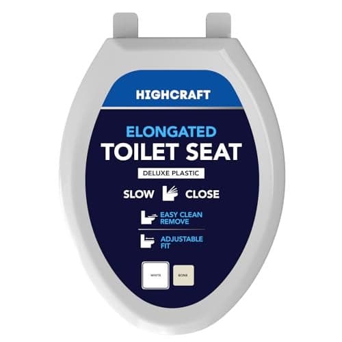 HIGHCRAFT Premium Elongated Toilet Seat with SlowClose Design Adjustable Hinges Quick Removal Mechanism Plastic Toilet Seat Fits Standard Elongated Toilets Oval Toilet Seat in White