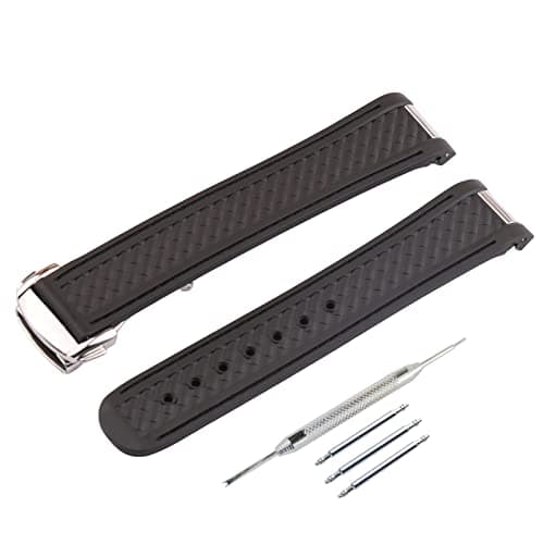 JETHENG 20mm Rubber Silicone Replacement Watch Band for Omega Seamaster 300 AT150 Aqua Terra 8900 Steel Buckle Series Watch Strap 20mm BlackSilver
