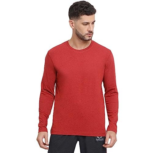 Van Heusen Athleisure Men's Solid Regular Fit T-Shirt (60078_Red Melange S)