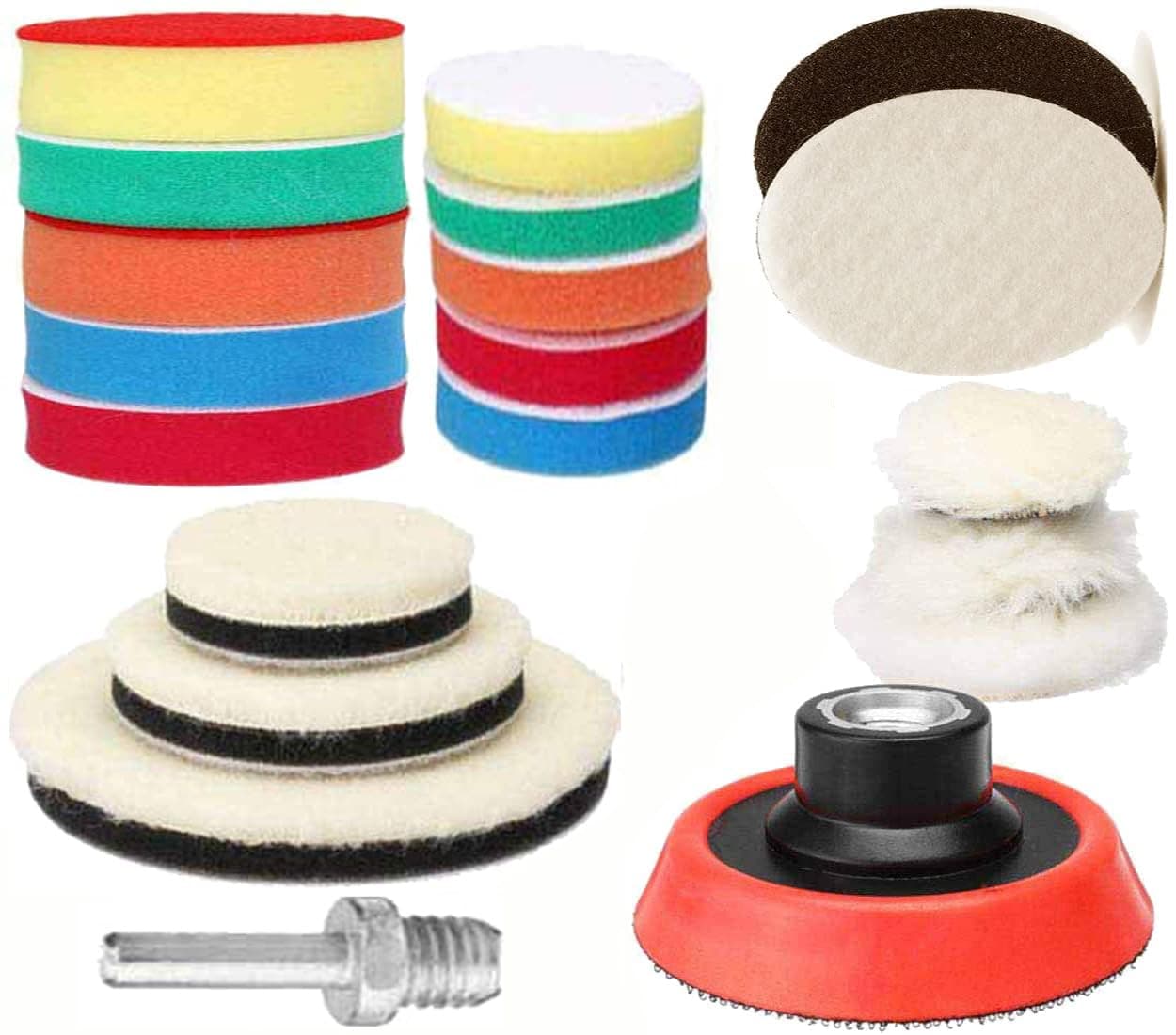 DIY Crafts With 1x Fur 1x Felt Pad, 2" inch Kit, 9x Polishes Set 1/2/3" Drill Buffing Buffer Pad Polishing Pad Size Kit, M14 Backing Pad Adapter Power Tools (With 1x Fur 1x Felt Pad, 2" inch Kit)