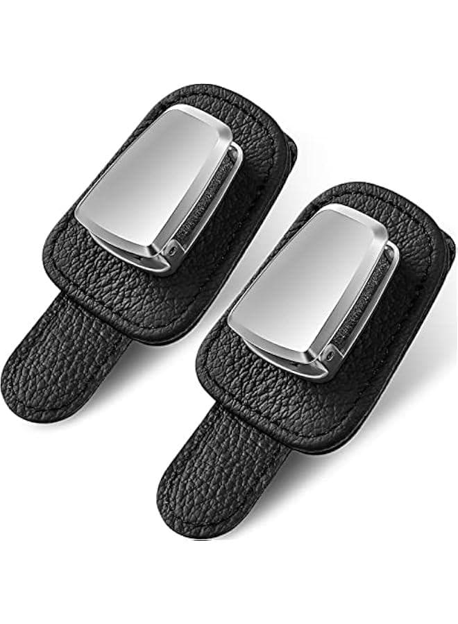 2 Packs Sunglasses Holder for Car Universal Visor Sunglasses Holder Clip Leather Eyeglasses Hanger and Ticket Card Clip Eyeglasses Mount for Car(Black)