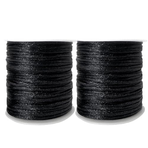 PAMIR TONG 100 Yards Nylon Satin Cord, Rattail Silk Trim Beading Thread for Chinese Knotting, Kumihimo, Beading, Macramé, Jewelry Making, Sewing, DIY (20 Black)