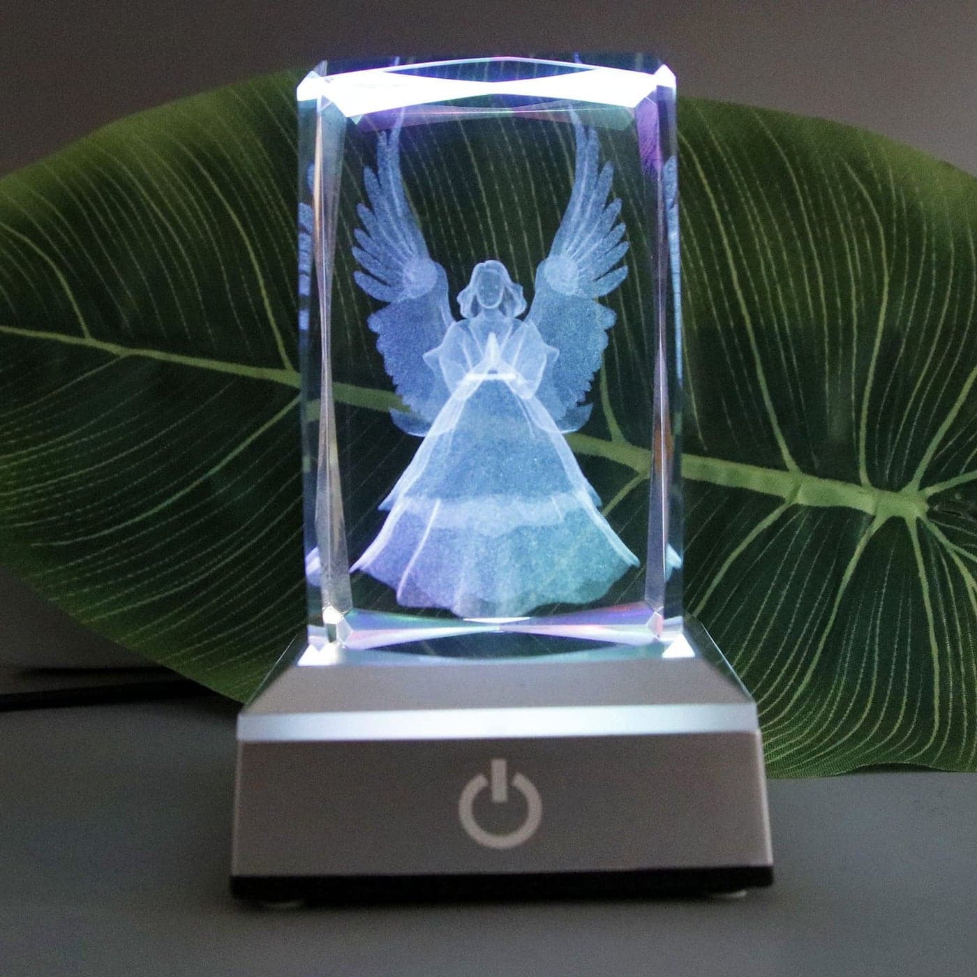 vskikris 3D Laser Crystal Guardian Angel Figurine with Night Light Stand Base 3D Engraving Crystal Angel Figurine and Statues Gift