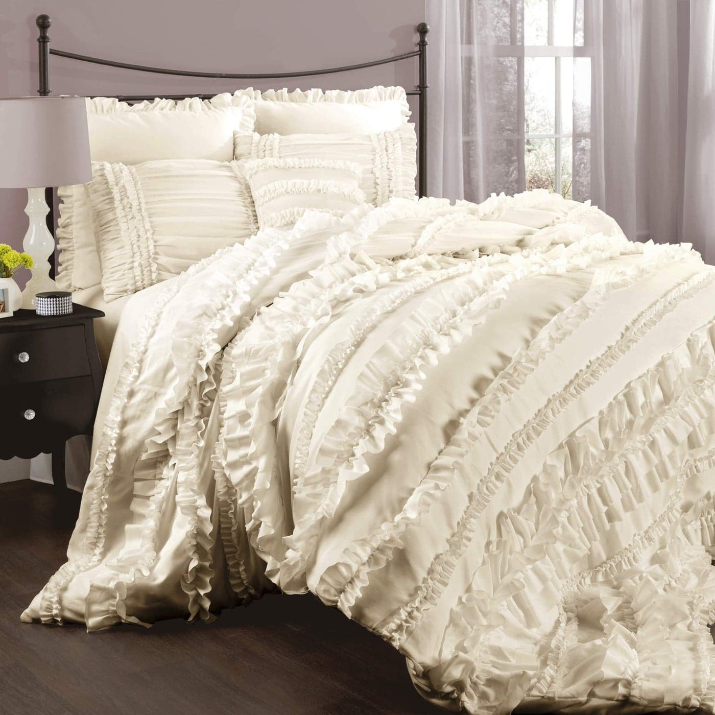 Lush Decor C07815P13 Belle Ivory Comforter 96 x 92 inches Ruffled Shabby Chic 4 Piece Set with Bed Skirt80 x 60 inches with a 14 5 inch drop and 2 Pillow Shams20 x 26 inches FullQueen