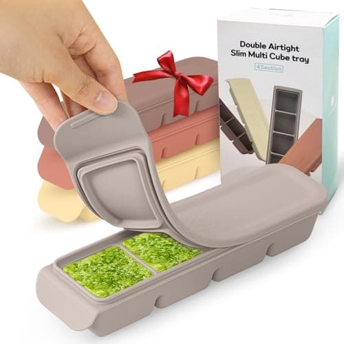 Firgi Silicone Ice Cube Freezer Tray with Lid, 100% Food-Grade Platinum Silicone,Leak Resistance & Dishwasher Safe for Baby Food Prep,Breast Milk,Purees - Korean Made (4 Sets 1.7 oz/4 Sections)