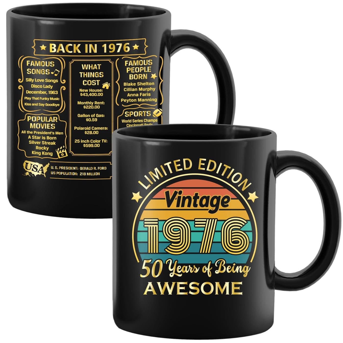 QUPT 50th Birthday Gifts for Women Men 50th Birthday Gifts for Him 1976 Birthday Gifts for Women Men 50 Years Old Gifts 1976 Birthday Gifts for Her Him 50th Birthday Presents Coffee Mug