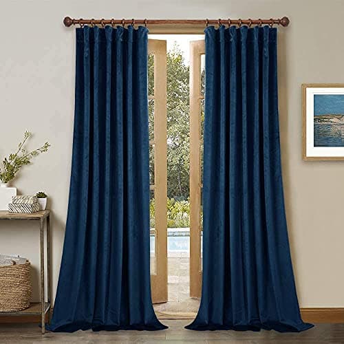 StangH Navy Blue Velvet Curtains 84 inches - Thermal Insulated Winter Curtains for Living Room Back Tab Blackout Velvet Drapes for Kids Room/Patio Doors, Wide 52 x Long 84 inches, 2 Panels