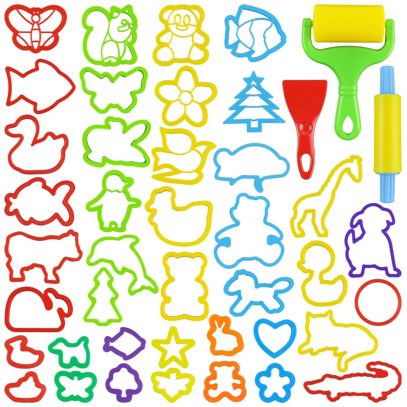Dough Tools with 40 pcs Plastic Dough Cutters Animal Shapes 3 pcs Basic Dough Tools