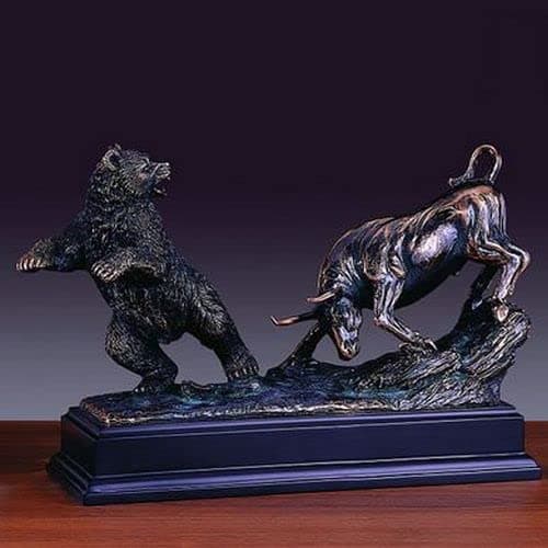 Treasure of Nature Bronze Finished Resin Sculpture Stock Market Bear & Bull 13" W X 9.5" H