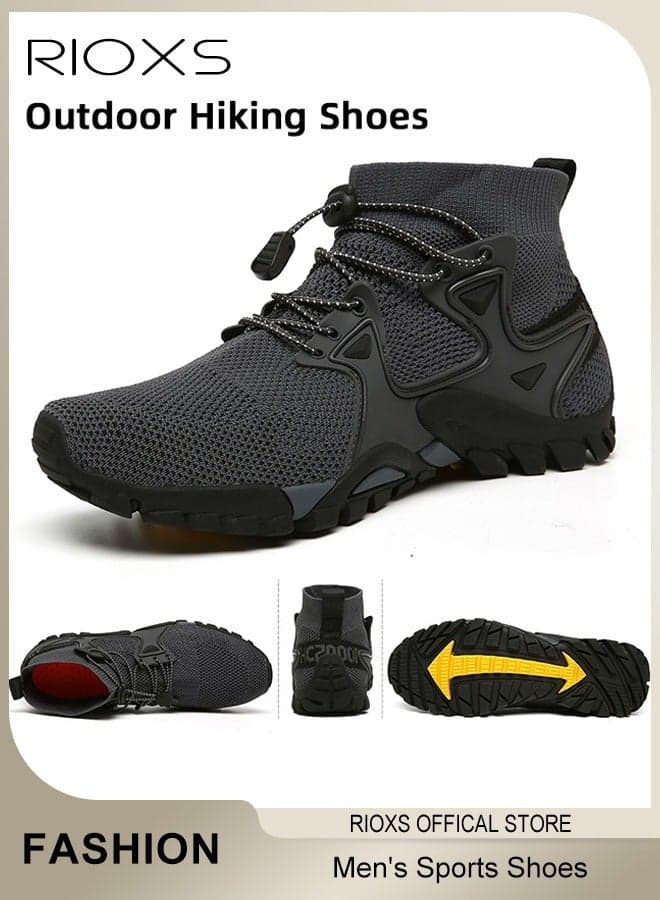 Men's Sports Shoes, Breathable Athletic Sneakers Hiking Shoes, Non-Slip Trekking Shoes for Men, Outdoor Trail Running Shoes, Lightweight Climbing Shoes for Male, Fitness Walking Jogging Sock Sneakers, Mens Athlesiure Trainers Grey Shoes
