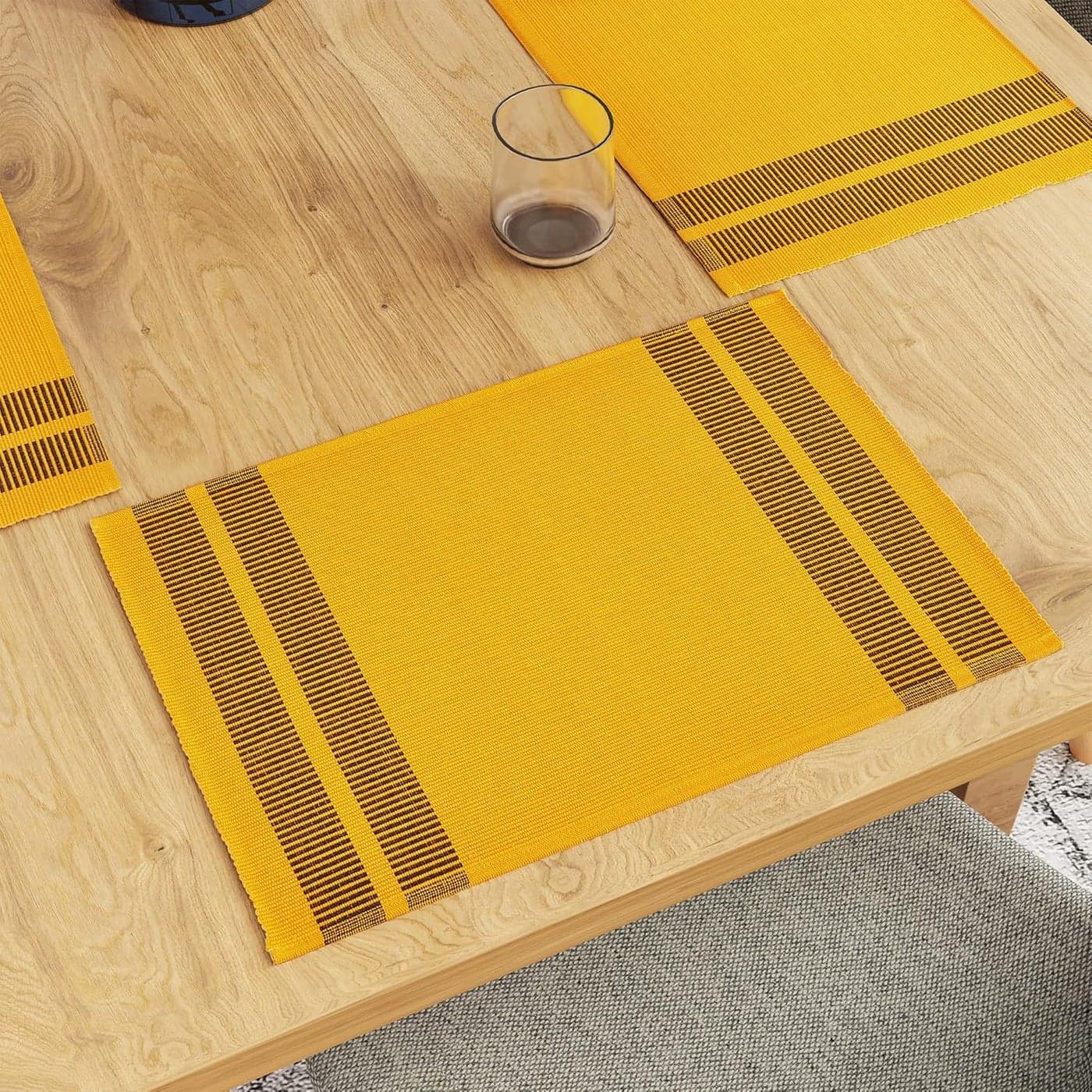 Encasa XO Dining Table Mat Set of 6 | Ladder Yellow Color | Fine Ribbed Cotton Placemat | Size 46x32 cm | Machine Washable