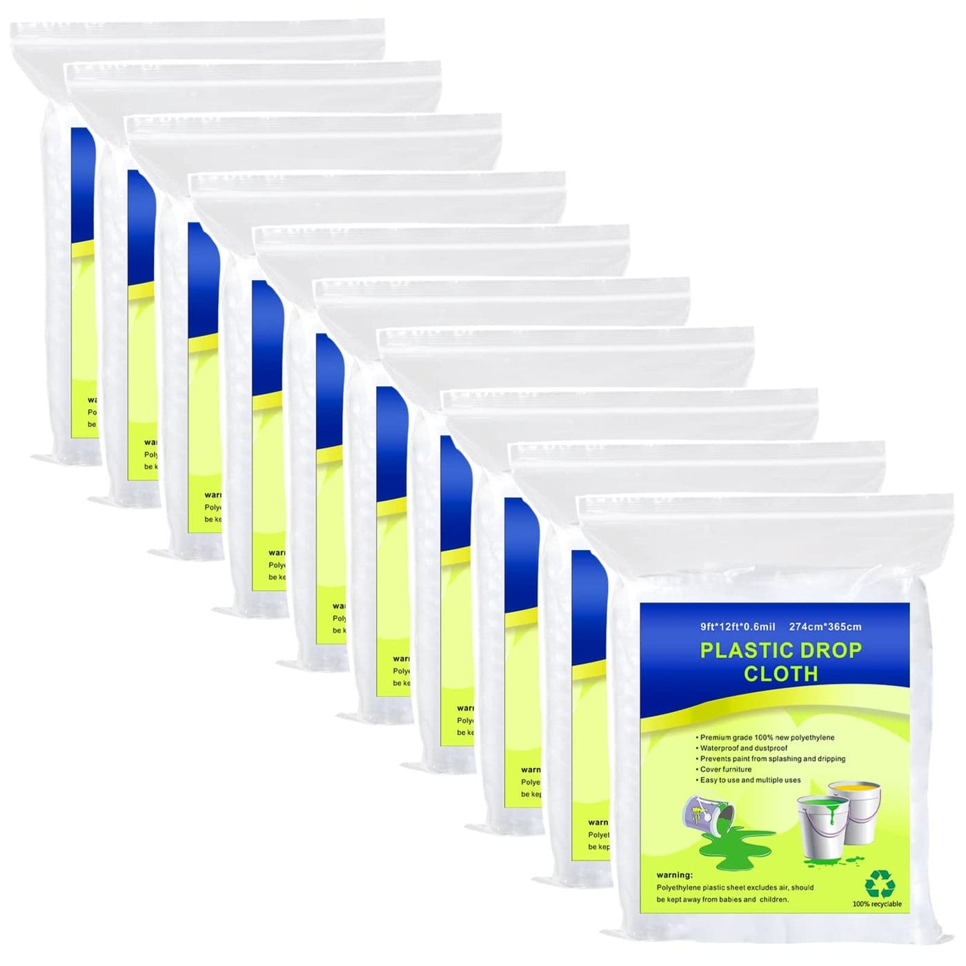 10 Pieces Plastic Drop Sheets for Painting Waterproof and DustProof Clear Cloth for Furniture Cover 9x12 Feet Tarps