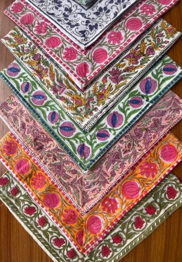 Ridhi Hand Block Print Kitchen Towels Table Décor 20×20 Inch Floral Dinner Cloth Napkins Set of 4 Washable Boho Cotton Square Assorted Border Napkin for Dining Wedding Farmhouse Decoration
