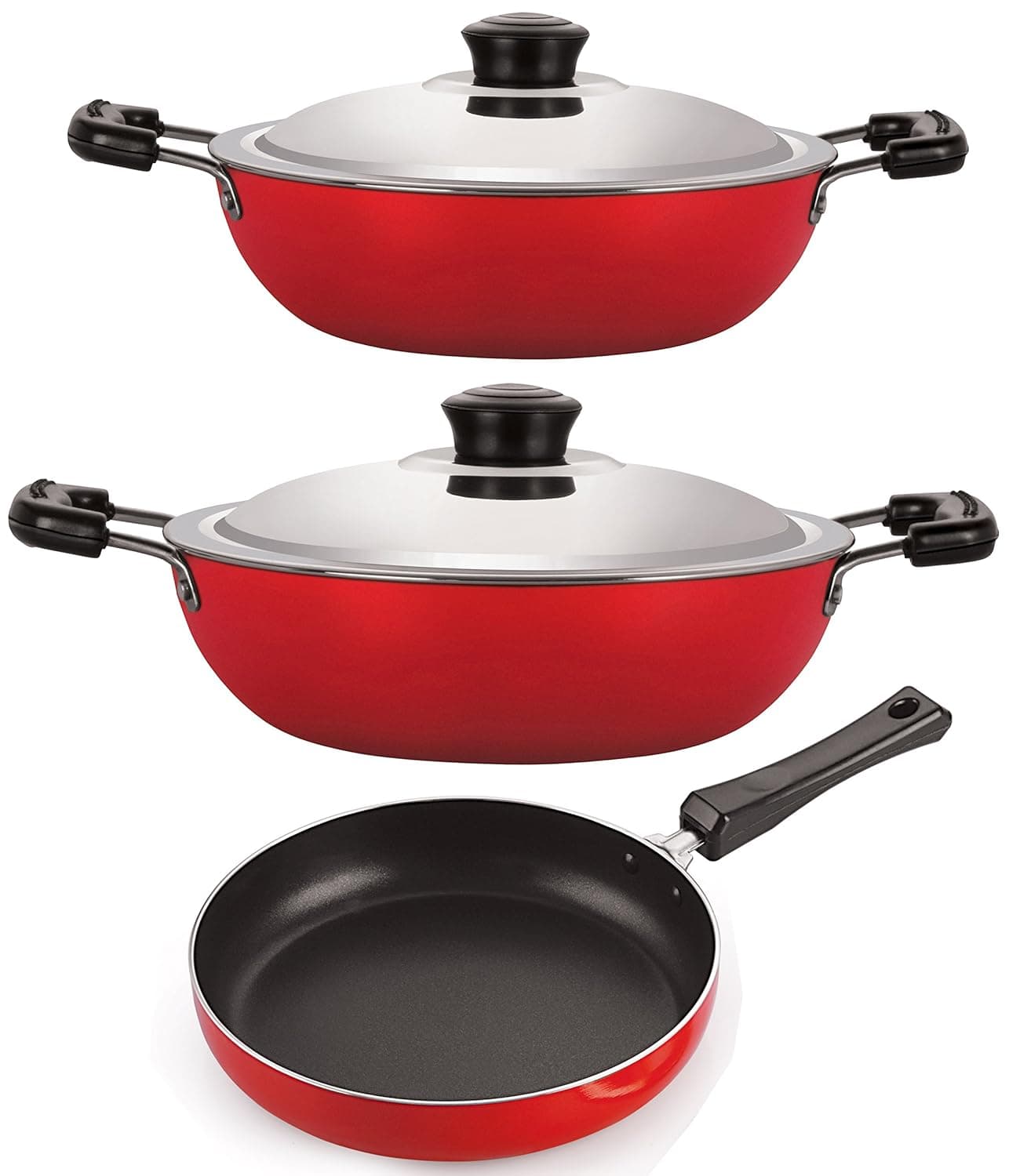 Nirlon Non-Stick Aluminium Frying Pan and Kadai Combo Kitchen Cooking Essential Set with Bakelite Handle