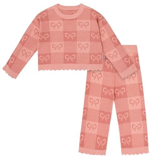 Modern Moments by Gerber Girls Baby and Toddler Jacquard 2piece Sweater Set Pink Ribbons 12 Months