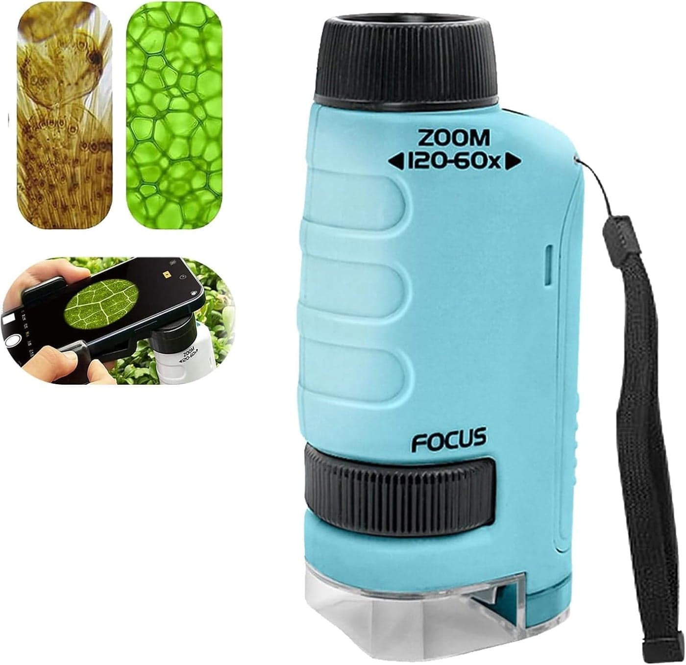 DuHeSin Miniscope Pocket Microscope for Kids with 60x-120x Magnification Mini Labsters Portable Microscope for Kids Handheld Microscope for Scientific Experiment for Kids (Blue)