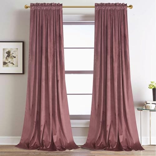 Roslynwood Dusty Rose Velvet Curtains 84 inches Long for Bedroom, Super Soft Room Darkening Thermal Insulated Window Curtains for Living Room/Nursery Kids, W52 x L84, 2 Panels