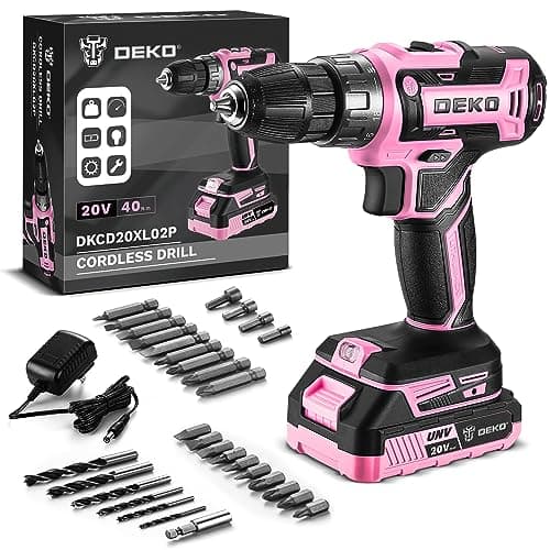Power Drill Cordless: DEKO PRO Pink Cordless Drill 20V Electric Power Drill Set Tool for Women Drills with Battery and Charger 20 Volt Drills Driver Kit
