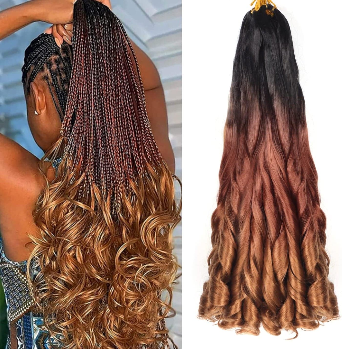 22 inch French Curly Braiding Hair 8 Pack Loose Wavy Spiral Curl Braids Crochet Hair Deep Wave Synthetic Extensions Pre Stretched Bouncy Braiding Hair 22 inch 1B3330