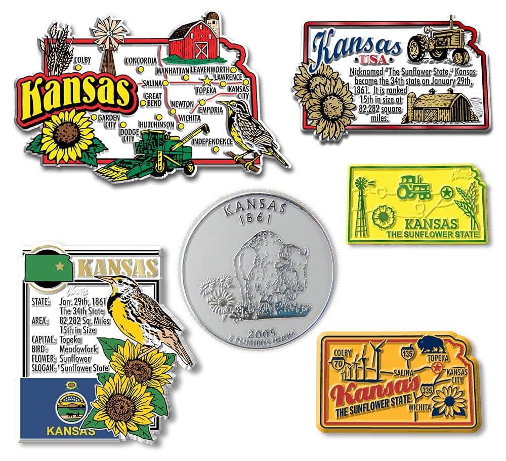 Kansas SixPiece State Magnet Set by Classic Magnets Includes 6 Unique Designs Collectible 3D Rubber VintageStyle Souvenirs and Gifts Made in The USA