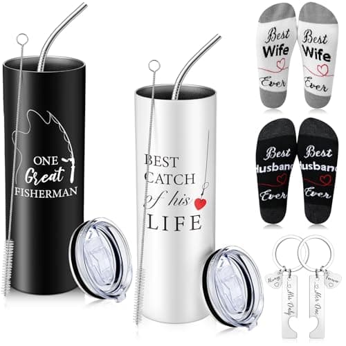 Tioncy Couple Gifts Set Husband and Wife Stainless Steel Insulated Travel Tumbler Couple Socks Keychain Gifts for Engagement Anniversary Valentines Day