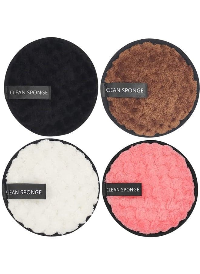 Reusable Soft Makeup Remover Pads for All Skin - 4 pack Microfiber Face Rounds Wipes Heavy Mascara Eye Shadow Facial Cleansing Puffs Foundation, Washable Removal Cloth, Chemical Free