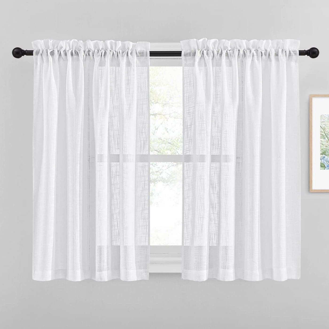 NICETOWN Faux Linen Sheer Curtains Privacy Semitransparent Light Filtering Semi Voile Sheer Drapes for Bathroom 52 Inch Width 45 Inch Length 1 Pair White
