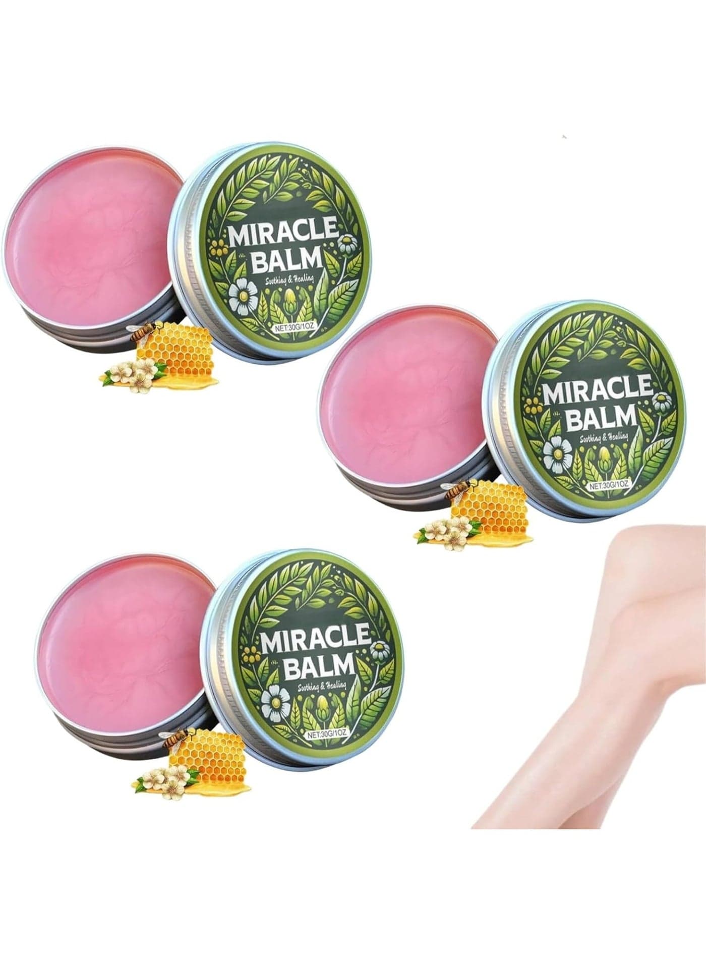 Balm for Swollen Legs, 3 Pack Organic Miracle Balm - Natural Ingredients, Soothing Joint Cream for Back, Hands, Feet and Body
