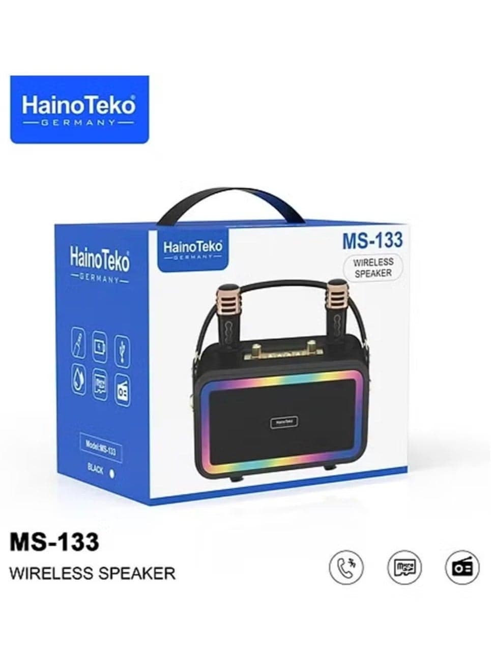 Portable Bluetooth Wireless Speaker with 2 Wireless Mics – High-Quality Sound, Built-in Rechargeable Battery, Compact Design for Parties, Events, Karaoke, and Outdoor Activities – Black