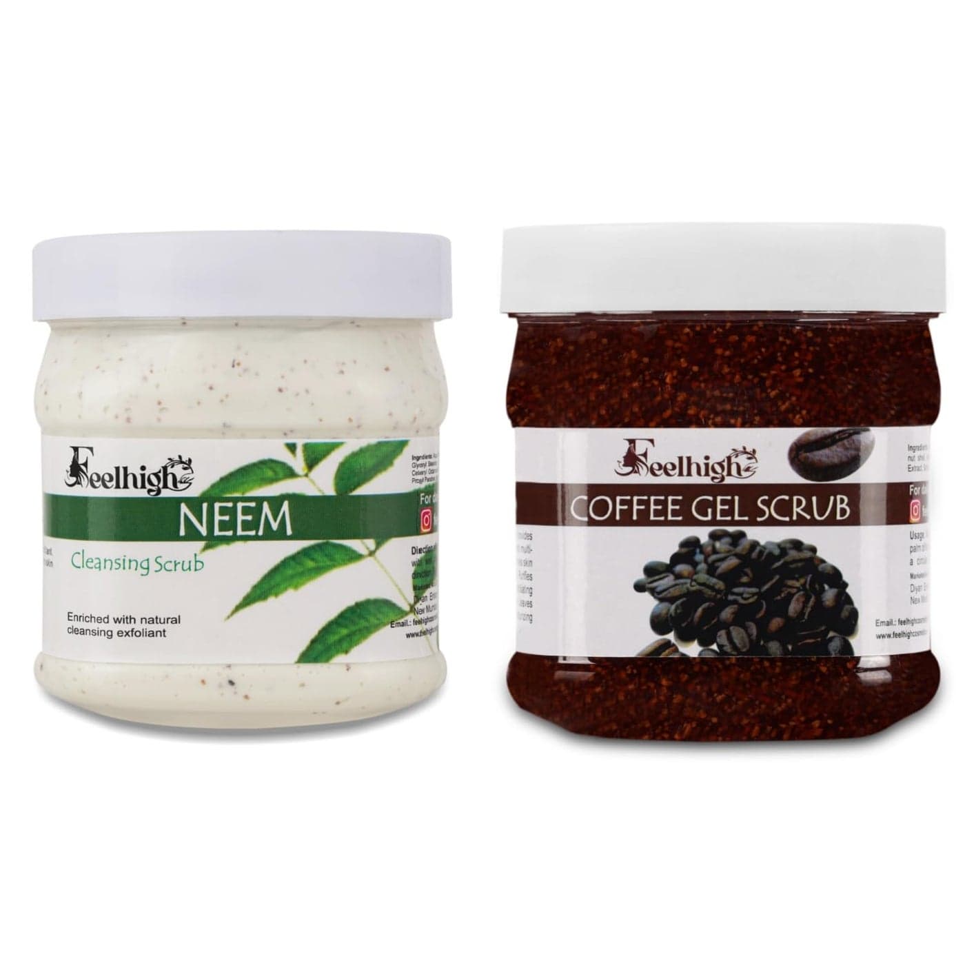Combo Neem Face Scrub 500ml with Natural Neem Extract Coffee Gel Scrub 500ml with Coffee Bean Extract Pack of 2 for Men and Women Facial Kit