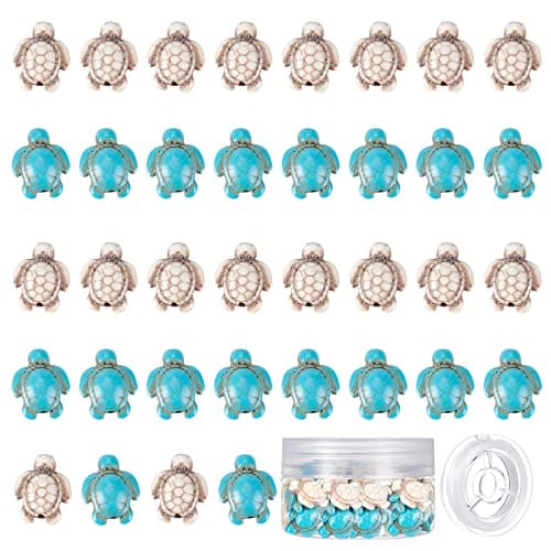 SUNNYCLUE 1 Box 100Pcs Turtle Beads Turtle Charms Summer Ocean Hawaii Blue White Tortoise Beads Bulk Boho Style Synthetic Turquoise Stone Sea Animal Loose Spacers for Jewelry Making Beading Kits