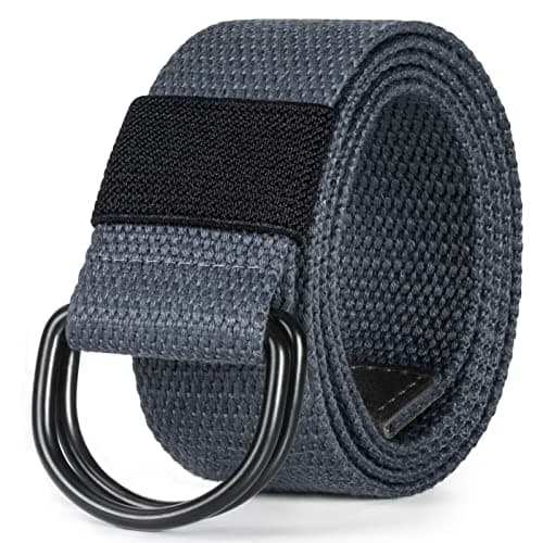 maikun Mens & Womens Canvas Belt with Black D-ring 1 1/2" Wide, Cloth Dark Grey Belt for Men, Length 120cm