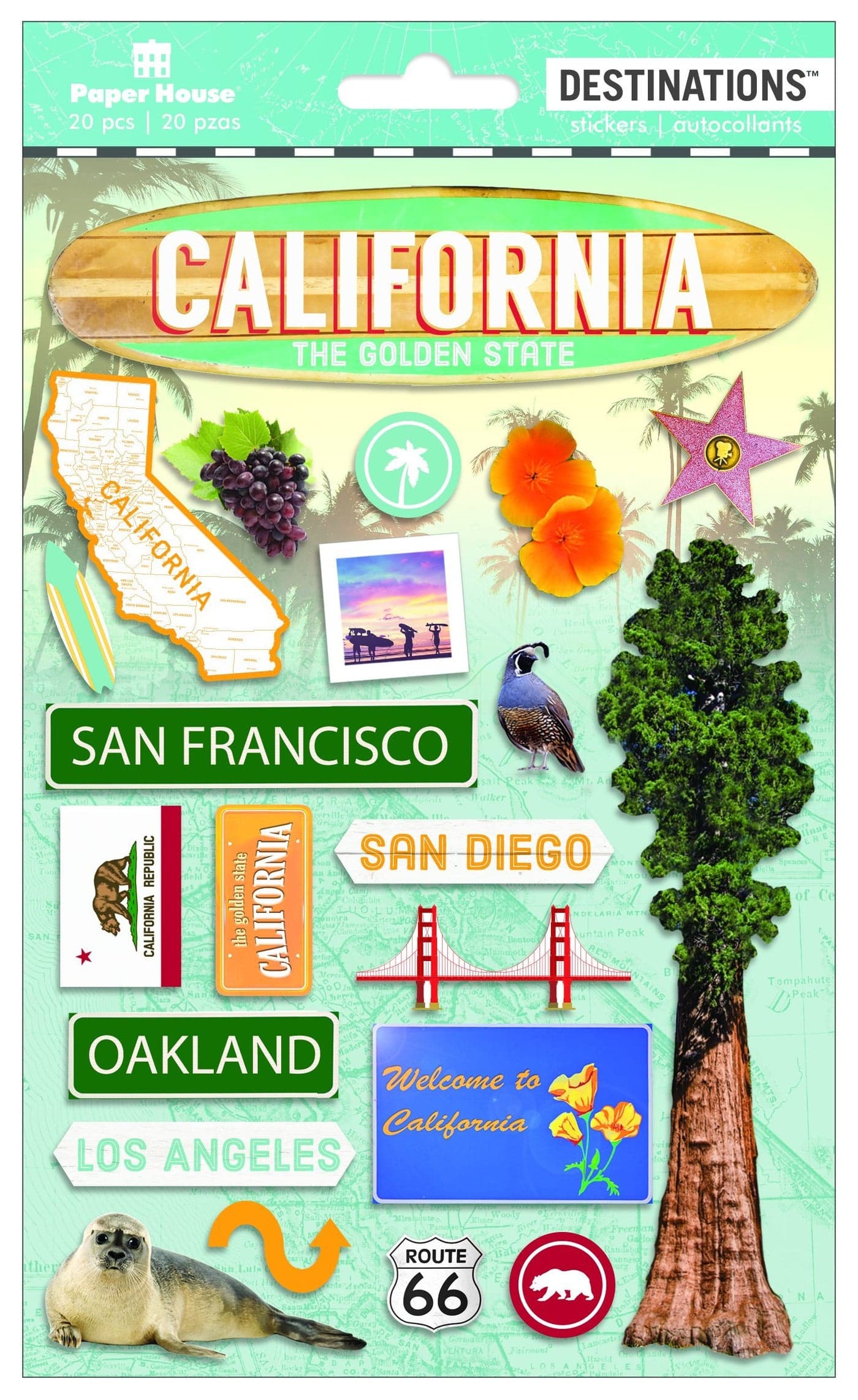 Paper House Productions STDM-2007E Travel California 2D Stickers, 3 Pack