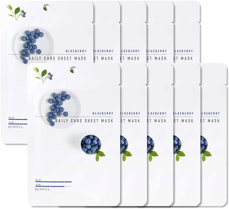 Pack of 10 EUNYUL Daily Care Facial Sheet Mask Pack Blueberry x 10ea Korean Skincare Hydrating Nourishing Natural Ingredients for All Skin Types