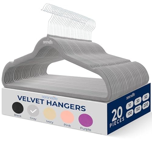 SereneLife 20 Pack Velvet Hangers - Non-Slip Felt Hangers with 360° Swivel Hook - Ultra-Thin, Lightweight, Space Saving for Shirts, Sweaters, Hoodies, Kids Clothes & Dresses