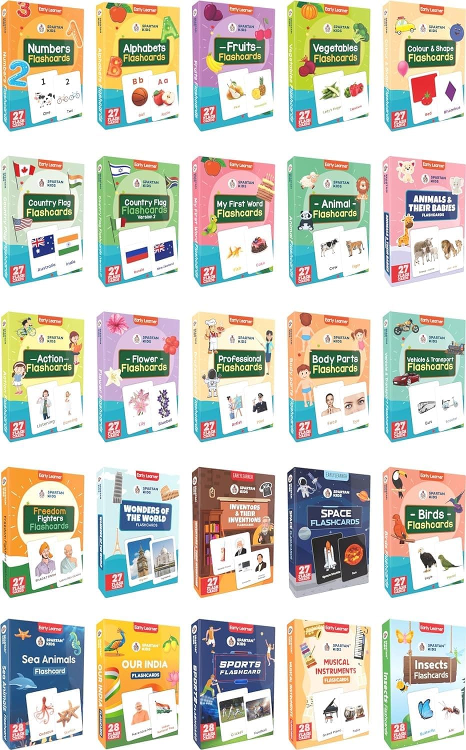 SPARTAN KIDS® Flash Cards for Kids Early Learning (Set of 25) | Easy & Fun Way of Learning 1 Year to 6 Years Babies