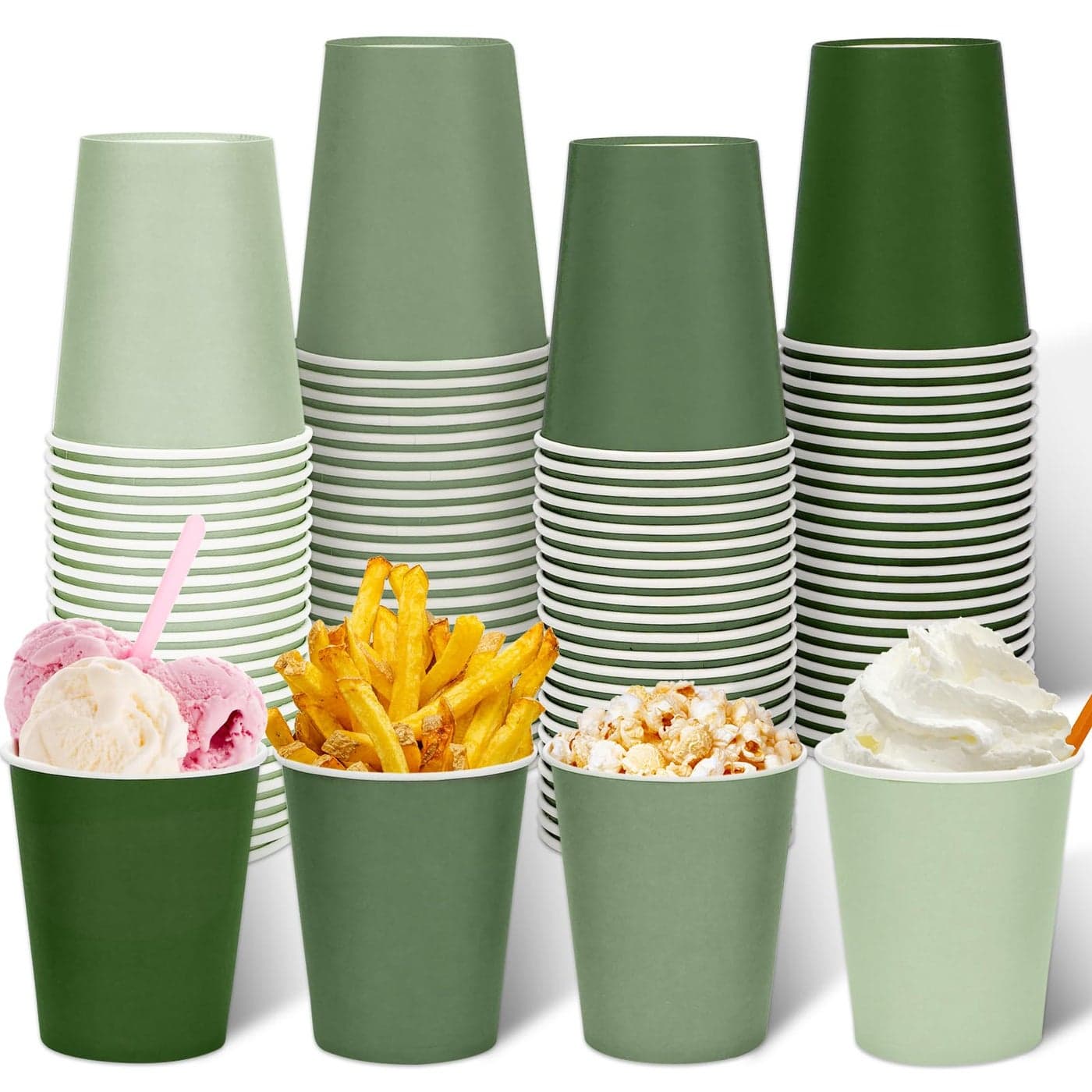 AnyDesign 100Pcs Sage Green Paper Cups 9oz Spring Disposable Coffee Cup Gradient Color Beverage Drink Party Cup for Cold Hot Drinks for One Lucky Duck Wedding Birthday Bride Baby Shower Party Supplies