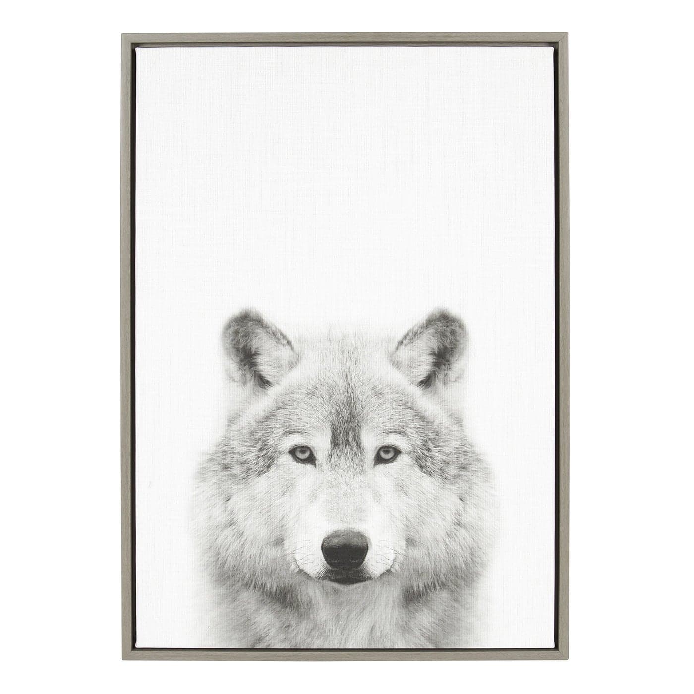 Kate and Laurel Sylvie Wolf Animal Print Black and White Portrait Framed Canvas Wall Art by Simon Te Tai 23x33 Gray